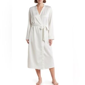 Elegant White Satin Midi Robe NWT